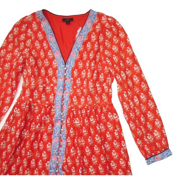 NWT J.Crew Button-up Tiered Midi in Cerise Cove Red Classic Block Print Dress 10 - Picture 3 of 8